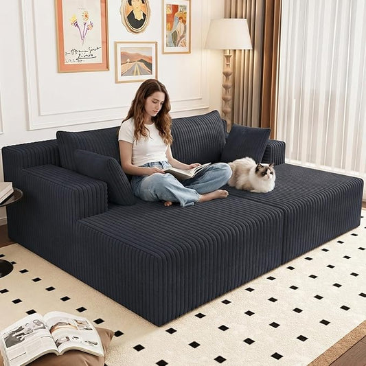 70.8 Oversized Double Chaise Lounge Indoor Upholstered Deep Seat Cloud Couch Corduroy Lounge Chair Modern Sofa Bed Loveseat Sleeper Chair for Living Room Bedroom ApartmentDark Gray