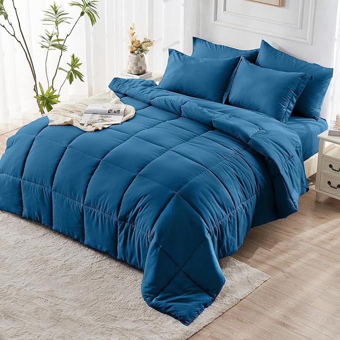 JOLLYVOGUE Twin Comforter Set Ultra-Soft Bed in a Bag Twin Size 5 Pieces Oeko-TEX Certified Bedding Set with Down Alternative Comforter Sheets Pillowcases &amp Shams Teal