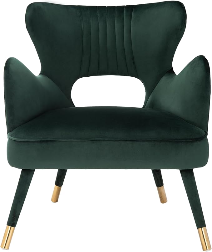 Safavieh Home Blair Retro Glam Forest Green Velvet and Gold Wingback Accent Chair