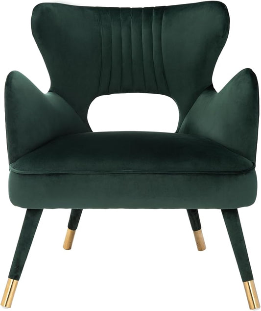 Safavieh Home Blair Retro Glam Forest Green Velvet and Gold Wingback Accent Chair