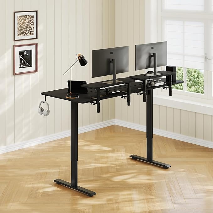 71 x 24 Inches Electric Standing Desk with 2 Monitor Shelves Adjustable Computer Desk from 28-46'' Sit to Stand UpHome Office Desk with Memory Controlller for Workstations Black