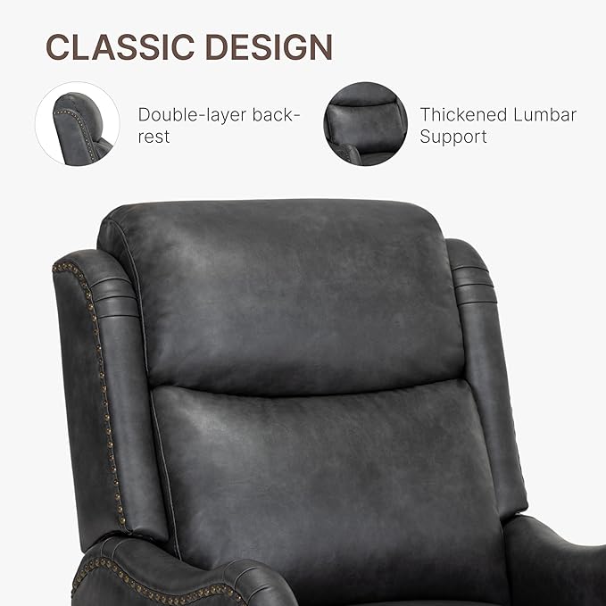 Leather Pushback Recliner Faux Armchair with Rivet Decoration Single Sofa Accent Chair for Living Room Bedroom