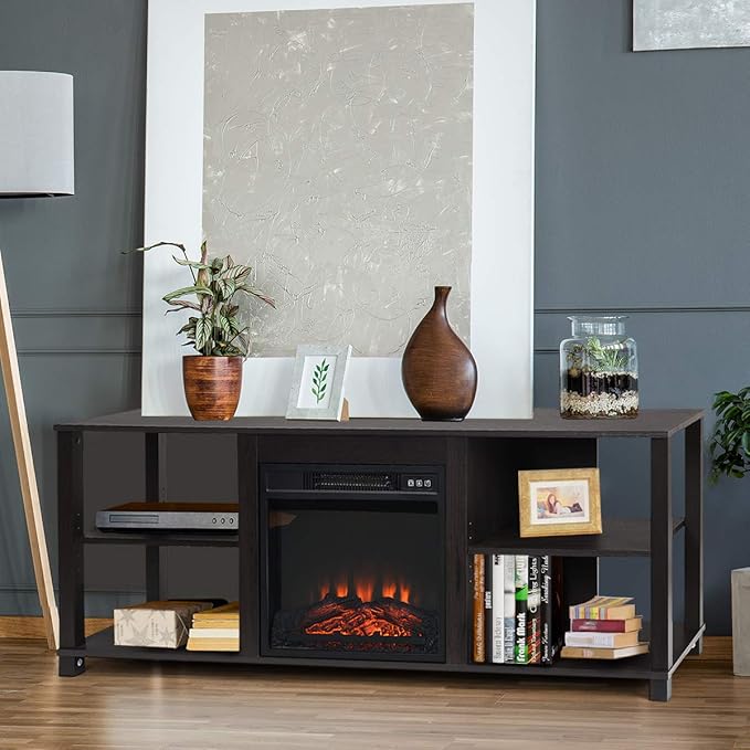 Tangkula 2-Tier TV Stand Entertainment Television Stands Modern Entertainment Centers with Adjustable Shelves Suitable for 18 Electric Fireplace (Not Included)