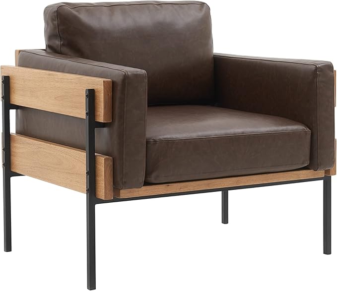 Generic Single Leisure Sofa Chair Living Room PU Leather Chair Modern Comfortable Leisure Armchair Light Brown