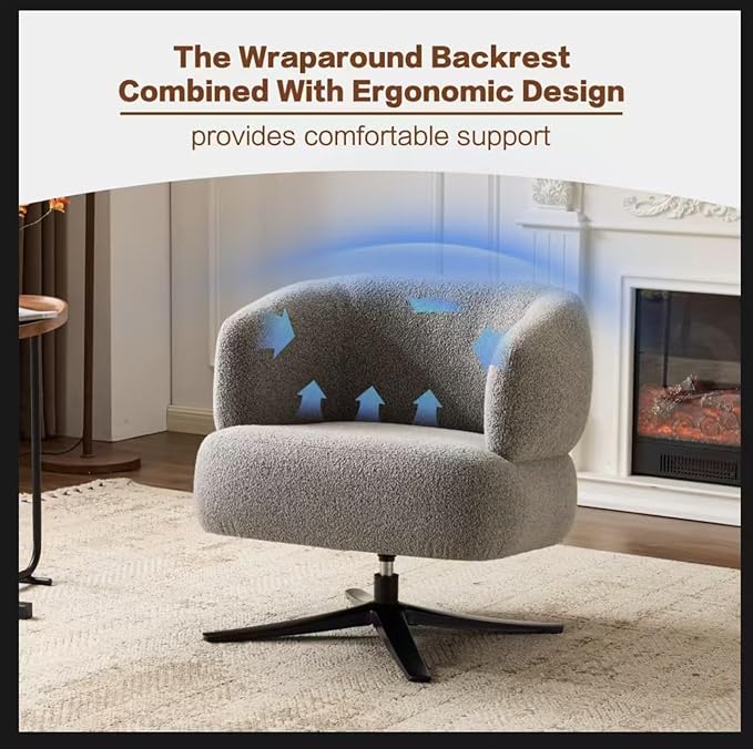 GDFStudio 360° Swivel Barrel Accent Chair Cuddle Style Single Sofa Lounge Chair for Living Room Bedroom Study Balcony or Reading Corner Antique Grey