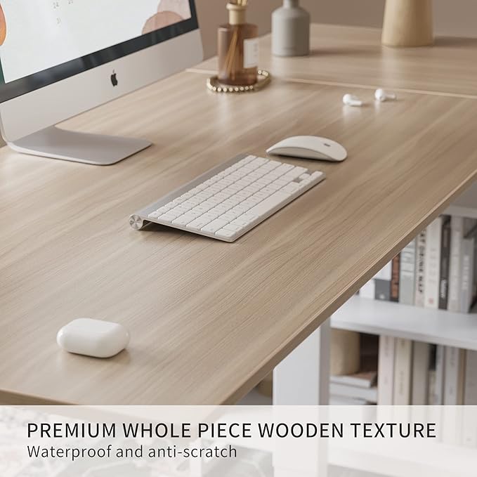 FEZIBO L Shaped Executive Standing Desk with File Cabinet &amp Shelves Electric Height Adjustable Light Walnut