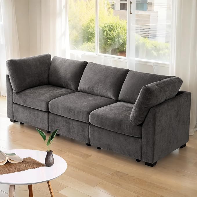 Modular Sectional Sofa 96 inches 3 Seater Modern Corduroy Sofa Set Upholstered Couches for Living Room Bedroom(Grey 3 Seater)
