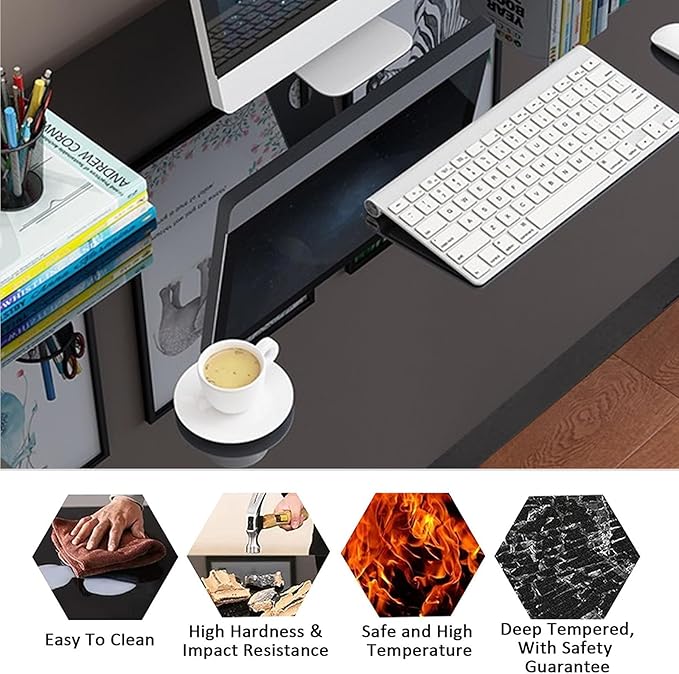 IPKIG Glass Computer Desk and Chair Set Foldable Office Chair and Glass Top Computer Desk with Carbon Steel Frame Home Office Desks Computer Table Study Writing Desk Workstation for Living Room