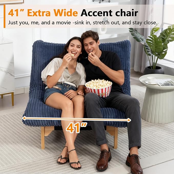Oversized Cloud Lounge Accent Chair Comfy Reading Chair for Adults | Living Room Bedroom Big|Corduroy | 44 Inch | Giant | Wood Frame (Blue)