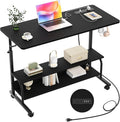 Armocity Rolling Standing Desk with Power Outlets 39 Manual Height Adjustable Mobile Computer Desk with Wheels Small Portable Sit Stand Laptop Couch Table for Bed &amp Sofa Home Office Black