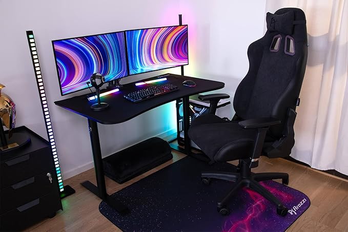 Arozzi Arena Small Pure Black Gamer Desk - 45x28” Steel Frame PC Gaming Desk with Storage for Cables &amp Dual-Monitor Support - Full-Surface Washable Mousepad - Pure Black