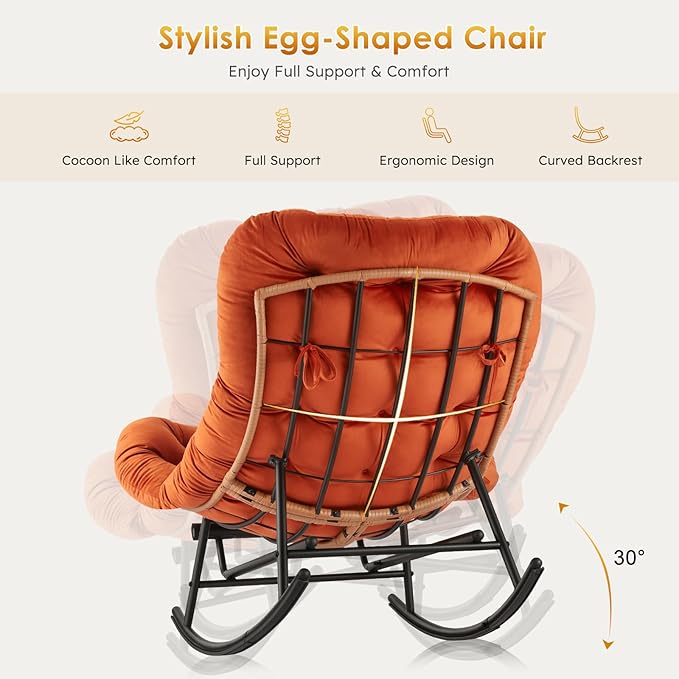 GAOMON Papasan Rocking Chair with Foot Rest Papasan Chair with Thick Removable Cushion and Metal Frame Lounge Chairs and PE Rattan Rocker for Patio Garden Lawn Living Room and Relaxation Space