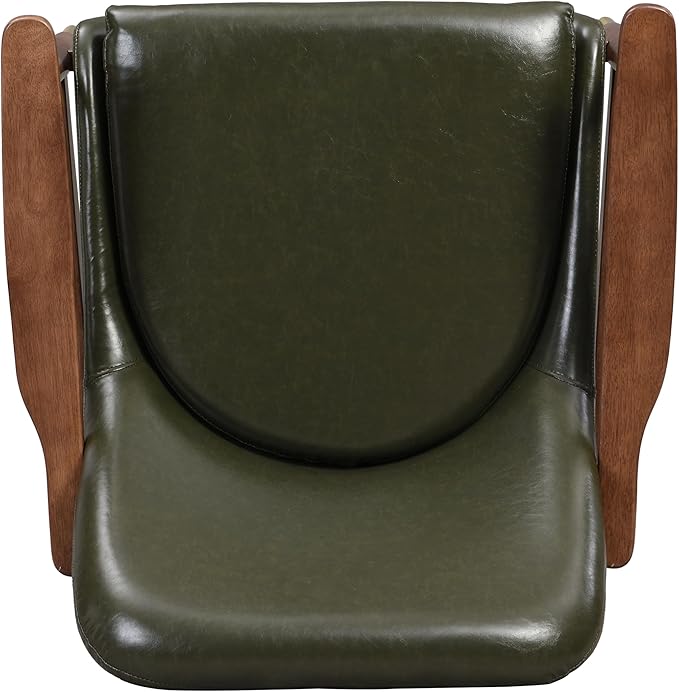 29.2 Mid-Century Modern Faux Leather Accent Chair with Padded Seat Solid Wood Frame &amp Brass Leg Caps - Perfect for Living Room Bedroom or Office Lounge (Green)