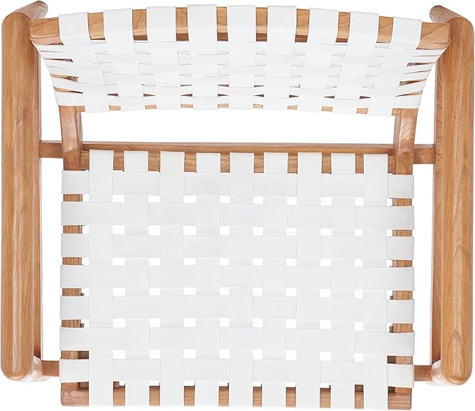 SAFAVIEH Home Collection Bellona White/Natural Leather Woven Accent Chair (Fully Assembled)