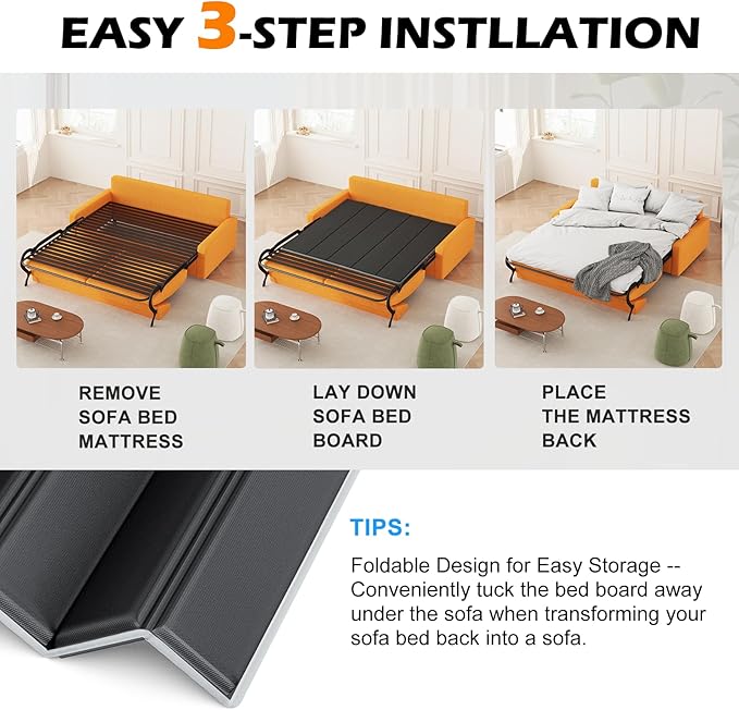 Sleeper Sofa Support Board 48''x36'' Twin Size Heavy Duty Solid Wooden Mattress for Pull Out Sofa Bed Foldable Design Bunkie Board Couch Accessories Enhanced Weight-Bearing Capacity