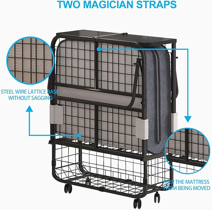 PUREMIND Folding Bed with 5'' Mattress for Adults Rollaway Sofa for Adults with Basket Dustproof Bag &amp Head Baffle Upgrade Single Portable Foldable Bed with Metal Frame &amp Swivel Wheels