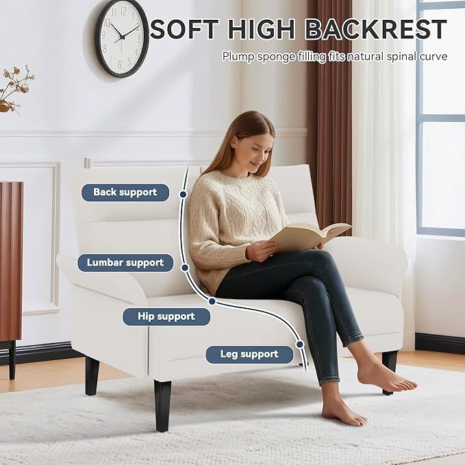 Yongchuang Small Couch 46 Beige Faux Leather Loveseat Sofa for Living Room Bedroom Love Seat Mini Couch with Arm Rest