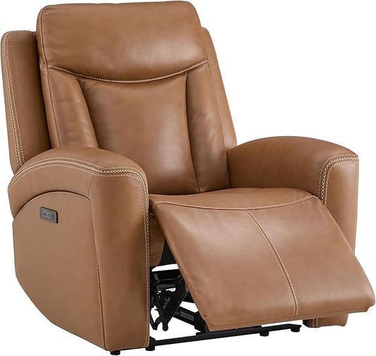CHITA Genuine Leather Power Recliner Chair for Adults Super Zero Gravity Recliner with Adjustable Power Headrest &amp USB/Type-C Ports for Living Room Bedroom &amp Home Theater Saddle