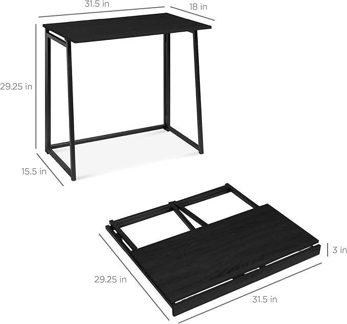 Best Choice Products 31.5in Folding Drop Leaf Desk Table Computer Workstation for Home Office w/Wood Table Top Back Shelf Portable Space Saving - Black/Black