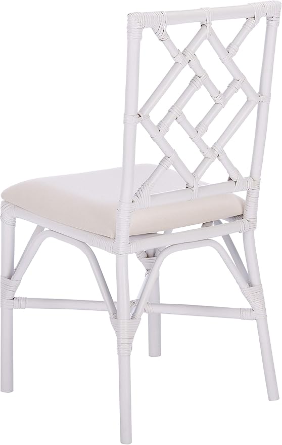 Safavieh Home Bhumi Coastal White Rattan Accent Chair with Cushion (Set of 2)