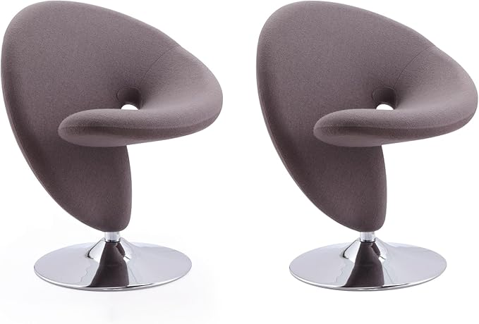 Manhattan Comfort Curl Swivel Accent Chair Set of 2 with 360° Turn Fully Assembled Upholstered in Wool Blend Modern Ergonomic Design with Polished Chrome Base Living Room &amp Office Set of 1 G