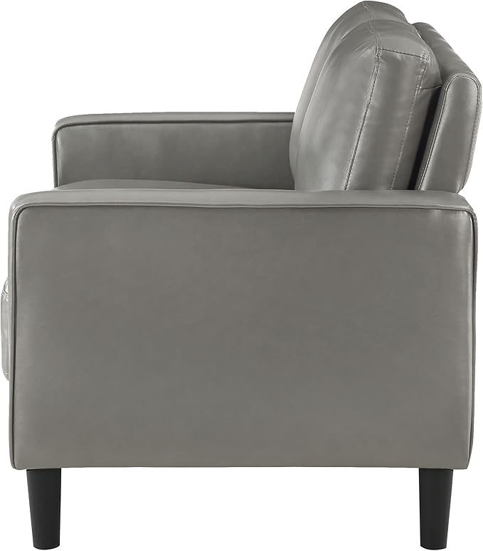 Coaster Home Furnishings - Ruth - Faux Leather - Upholstered Loveseat with Track Arms Foam-Filled Cushions and Straight Tapered Legs - Living Room - Gray - 508366