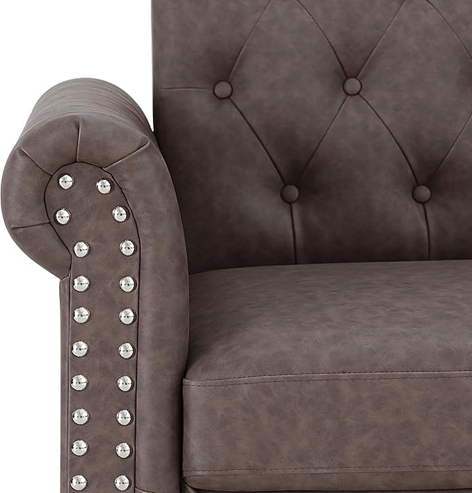 Furinno Bastia Vintage Modern Chesterfield Button Tufted Loveseat/Sofa Couch for Living Room Brown Faux Leather