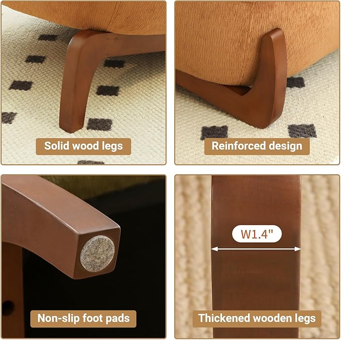 HAZO Cute Accent Chair with Solid Wood Legs Velvet Living Room Chair with Soft Cushion Cozy Bedroom Chair Comfy Armless Reading Chair for Apartment Waiting Room Balcony (Caramel-2pcs)