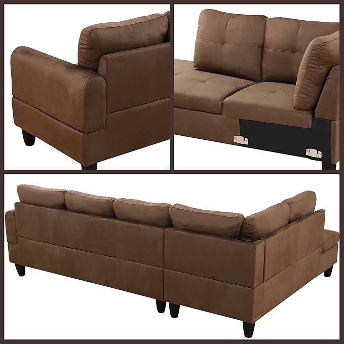 L Shaped Couch Sectional Couches with Chaise 3 Pieces Modular Convertible Sofa for Living Room Furniture Sets and Small Apartment Chocolate