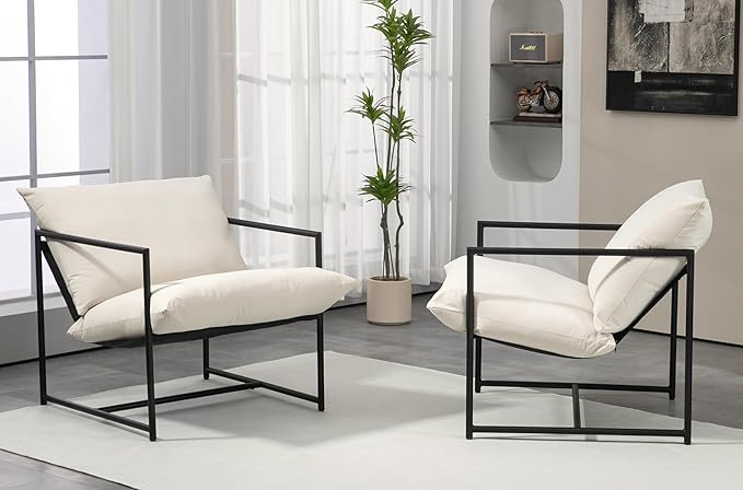 Serenity Accent Modern Velvet Arm Chair with Reclined Seat Sleek Design Durable Metal Frame Soft Upholstery and Plush Comfort for Stylish Living Room Beige
