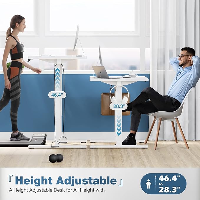 Sweetcrispy Electric Standing Desk Adjustable Height 48x24 Inch Sit Stand Up Home Office Desks Computer Workstation PC Work Table with 3 Memory Preset Splice Wood Board Metal Frame White