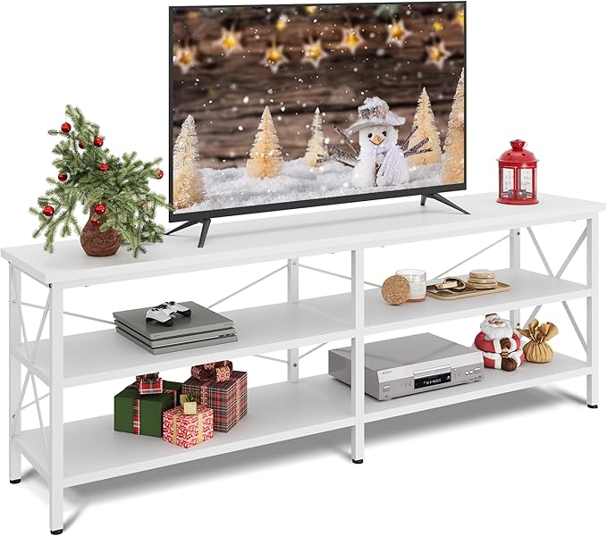 WLIVE TV Stand up to 70 Inch TV 63 Entertainment Center TV Media Console with 3-Tier Storage Shelves for Living Room and Bedroom White