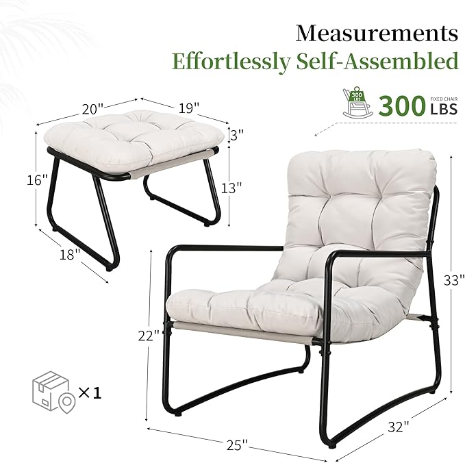 Accent Chair with Ottoman Modern Lounge Accent Chair with Armrests Living Room Chair Reading Armchair with Footrest &amp Soft Cushion for Bedroom Balcony Lounge Reading Room Beige