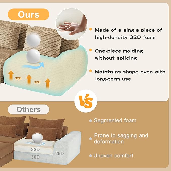 82 Modular Sectional Sofa Couch Flannelette Upholstery Boneless Couch Loveseat with Ottoman Modern L Shaped Sectional Couches for Living Room Apartment &amp Movie Room No Assembly Camel