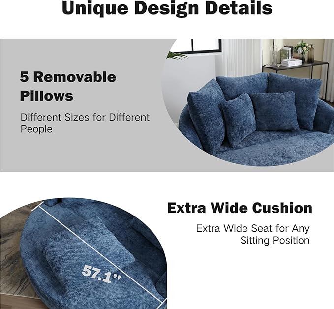 Chifee &amp Vingol 59.8 W Oversized Accent Barrel Chair Large Round Chair with WheelsBlue