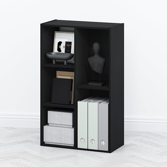 Furinno TOMI TV Stand 5-Cube Entertainment Center with Open Shelf Reversible TV Console for Living Room Bedroom Home Office Blackwood