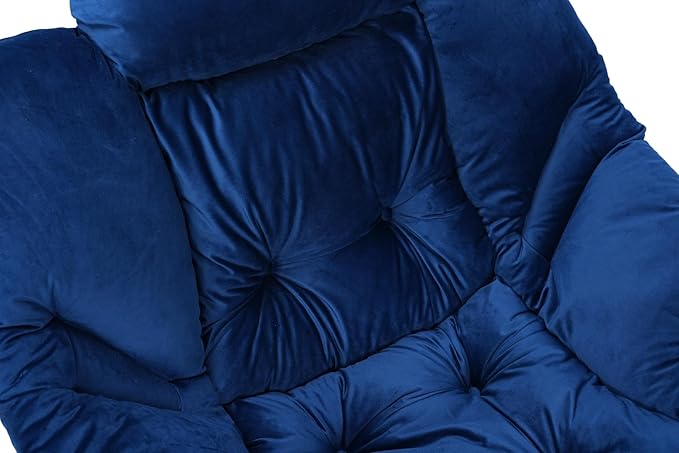 Living Room Chairs Modern Cotton Fabric Lazy Chair Accent Contemporary Lounge Chair Single Steel e Leisure Sofa Chair with Armrests and A Side Pocket (Blue)with Ottomanwith footrest