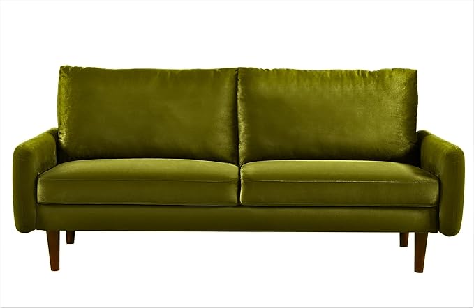Kent Velvet Sofa for Modern Living Rooms and Compact Spaces Comfy 3 Seater Couch Studio Apartment Furniture with Sleek Design Olive Green