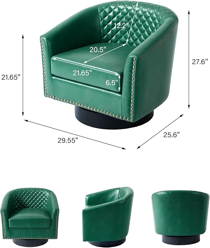 Swivel Barrel Accent Chair Comfy Modern Upholstered Round Faux Leather Arm Chair for Living Room Bedroom（Green Set of 4