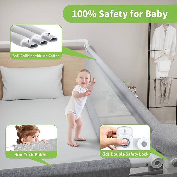 3-Piece Califormia King Size Bed Rail for Toddlers - Adjustable Baby Bed Rail Guard Kids Safety for Califormia King Size Bed (82.7x82.7x70.8-Grey)