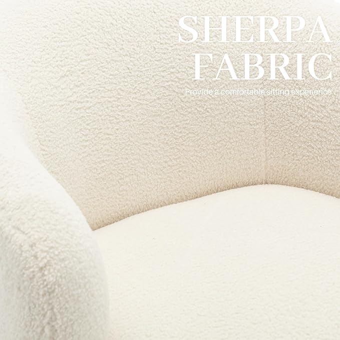 Swivel Accent Chair Upholstered Fabric Barrel Chair Boucle Round Boucle Armchair for Living Room Bedroom Beige Cream White