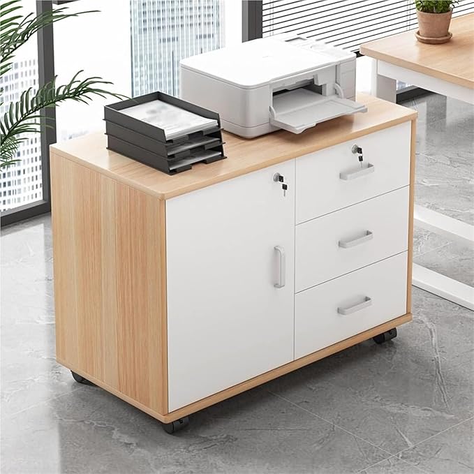 3 Drawer Filing Cabinet On Wheels Lateral Printer Storage Cabinets(B)