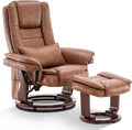 MCombo Swivel Recliner with Ottoman Chair TV Chair Sets with Vibration Massage for Small Space Living Room Bedroom 9096 9099 (Faux Leather Saddle)