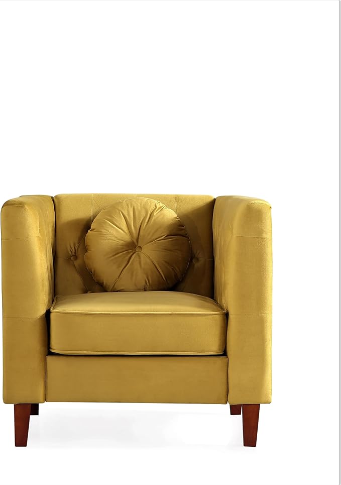 Kittleson Classic Chesterfield Velvet Accent Chair with Elegant Button Tufted Backrest Square Legs High-Density Foam &amp Accent Pillows Arm Chair for Living Room Chair Yellow/Green