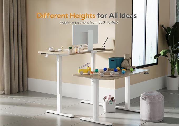 Seang Electric Standing Desk Adjustable Height Stand up Desk with 3 Memory Presets 48x24 Inch Sit Stand Desks with Splice Board for Home Office Computer Workstation White Frame/Nature Top