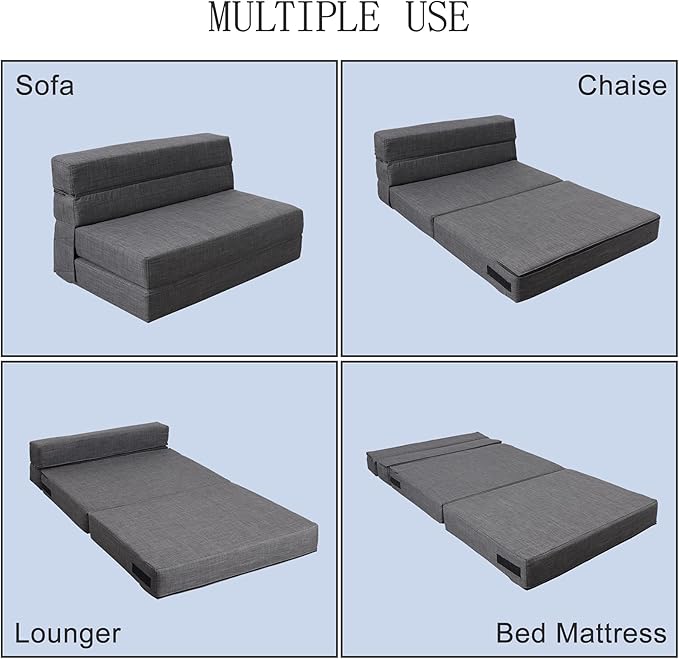 ANONER Fold Sofa Bed Couch Memory Foam with Pillow Futon Sleeper Chair Guest Bed and Fold Out Couch Washable Cover Twin Size Dark Gray