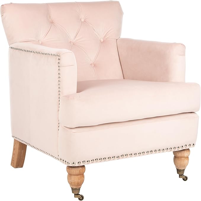Safavieh Home Colin Blush Pink Velvet and White Washed Tufted Club Chair