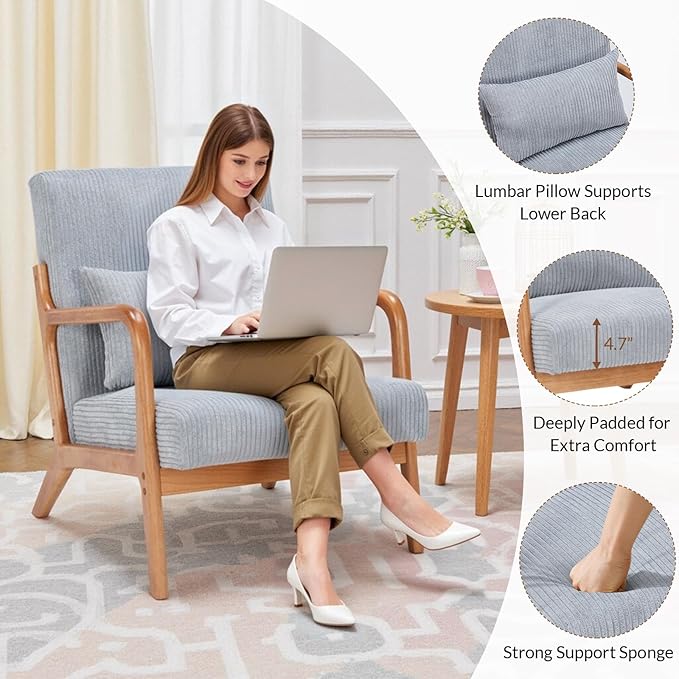 Rovibek Striped Accent Chair Set of 2 - Modern Accent Chairs with Lumbar Pillow Comfortable Reading Chair for Bedroom with 4.7in Thick Cushion Small Living Room Chairs for Small Spaces