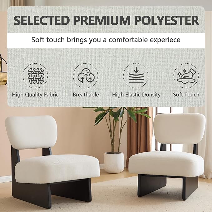 White Accent Chair Set of 2 for Small Spaces Armless Accent Chair for Bedroom Side Chairs &amp Comfy Chairs for Living Room Wood Base Comfy Cushion Bedroom Office (Black+White)