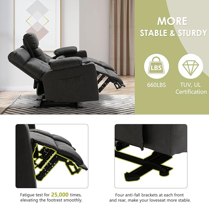 Power Reclining Loveseat with Console Power Loveseat Recliner Sofa with Heat and Massage Extended Footrest Wall Hugger RV Recliner with Cup Holders Lumbar Support for Living Room
